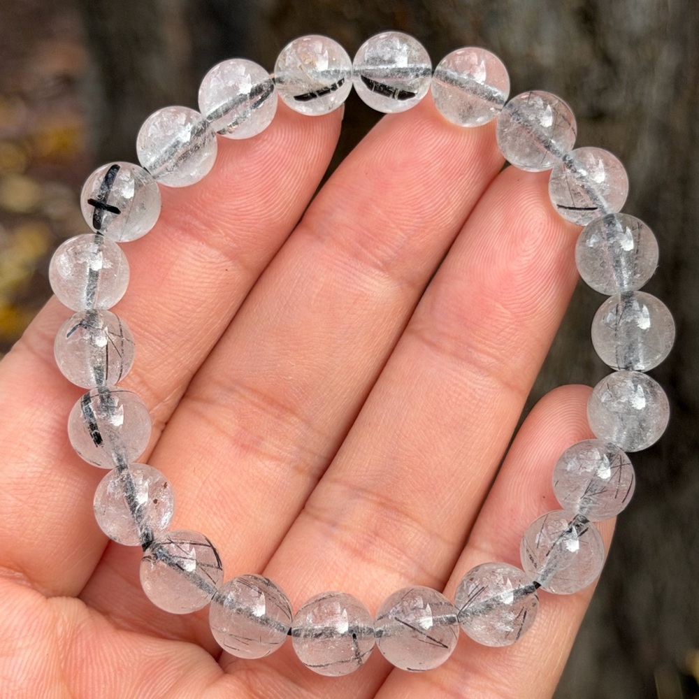 8.5mm stretchable black rutilated quartz bracelet 0886